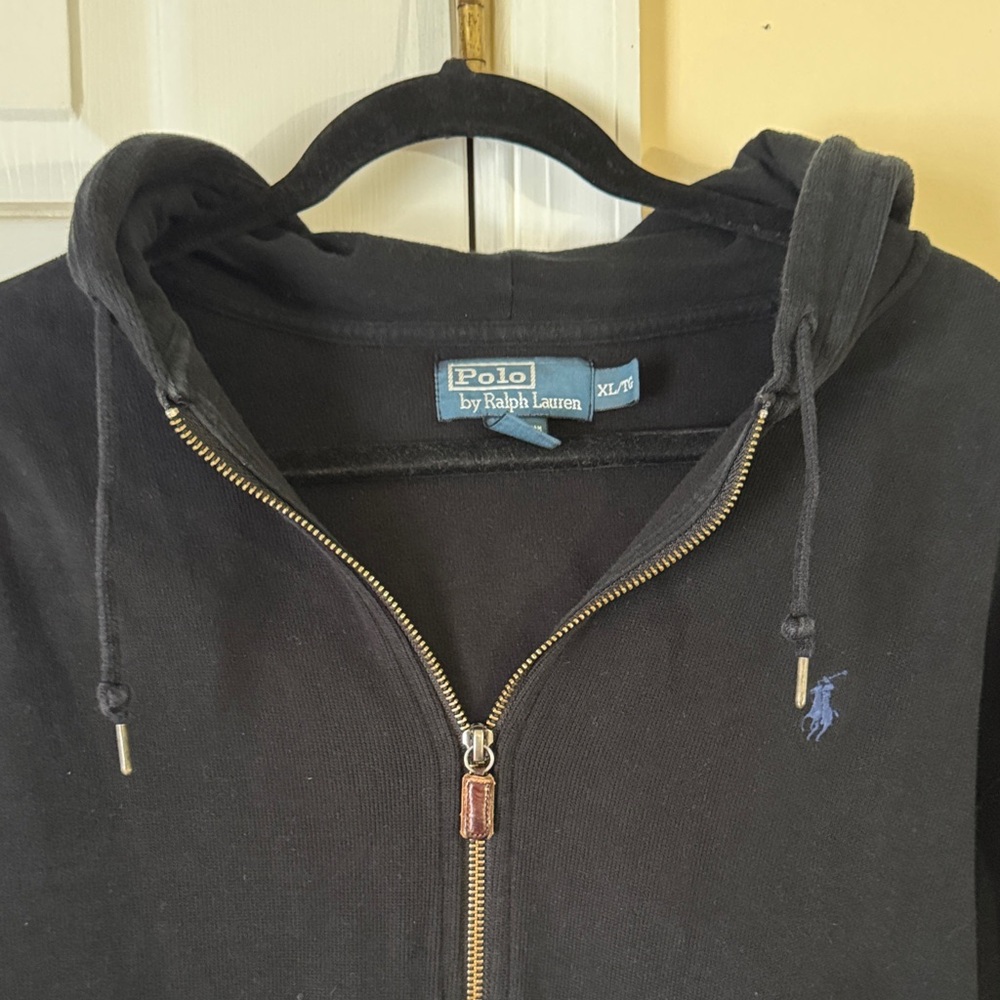 Polo by Ralph Lauren Men's XL black Full Zip hoodie leather zipper tag very nice